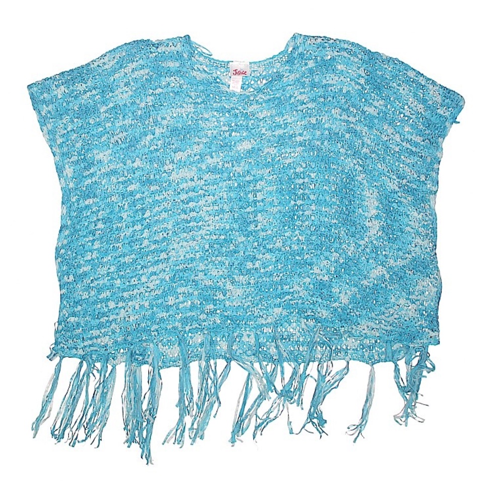 blue justice knit poncho !!
